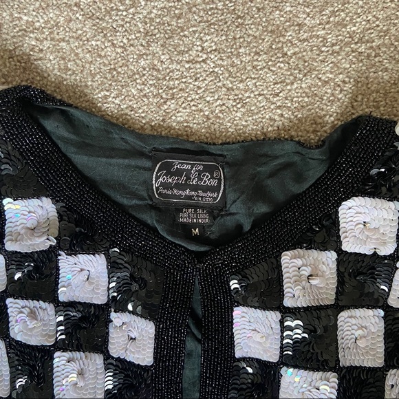 Vtg BW Chess Checkered Sequin Jacket Cardigan - Picture 7 of 11